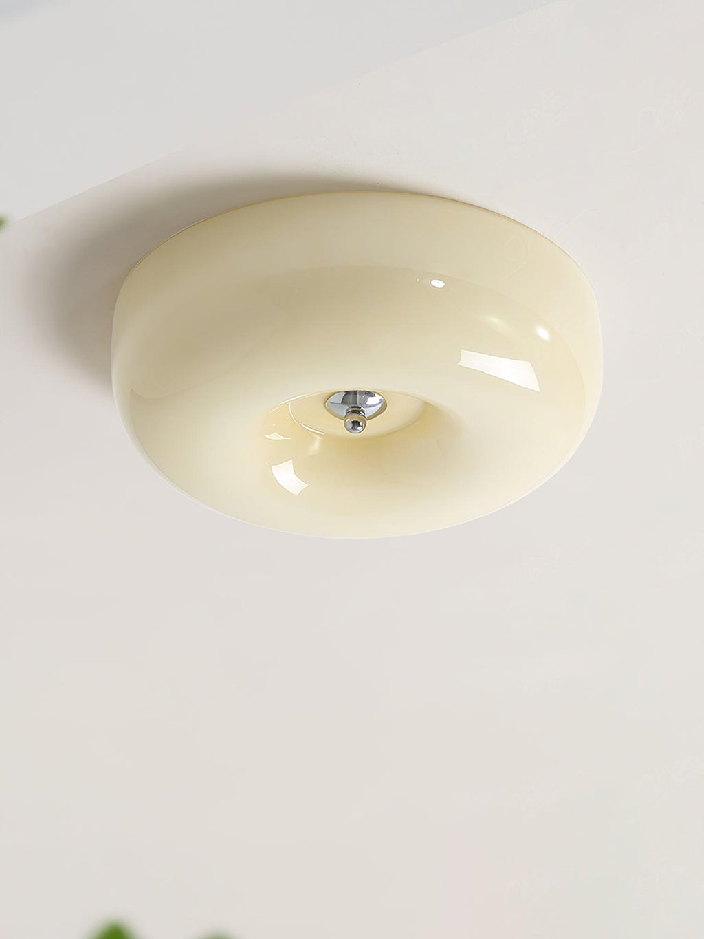 Ceiling Lamp Milk Glass 32|46 cm | Glass Globe with Silver Accent | Dimmable Ceiling Light Warm White - Lamylie
