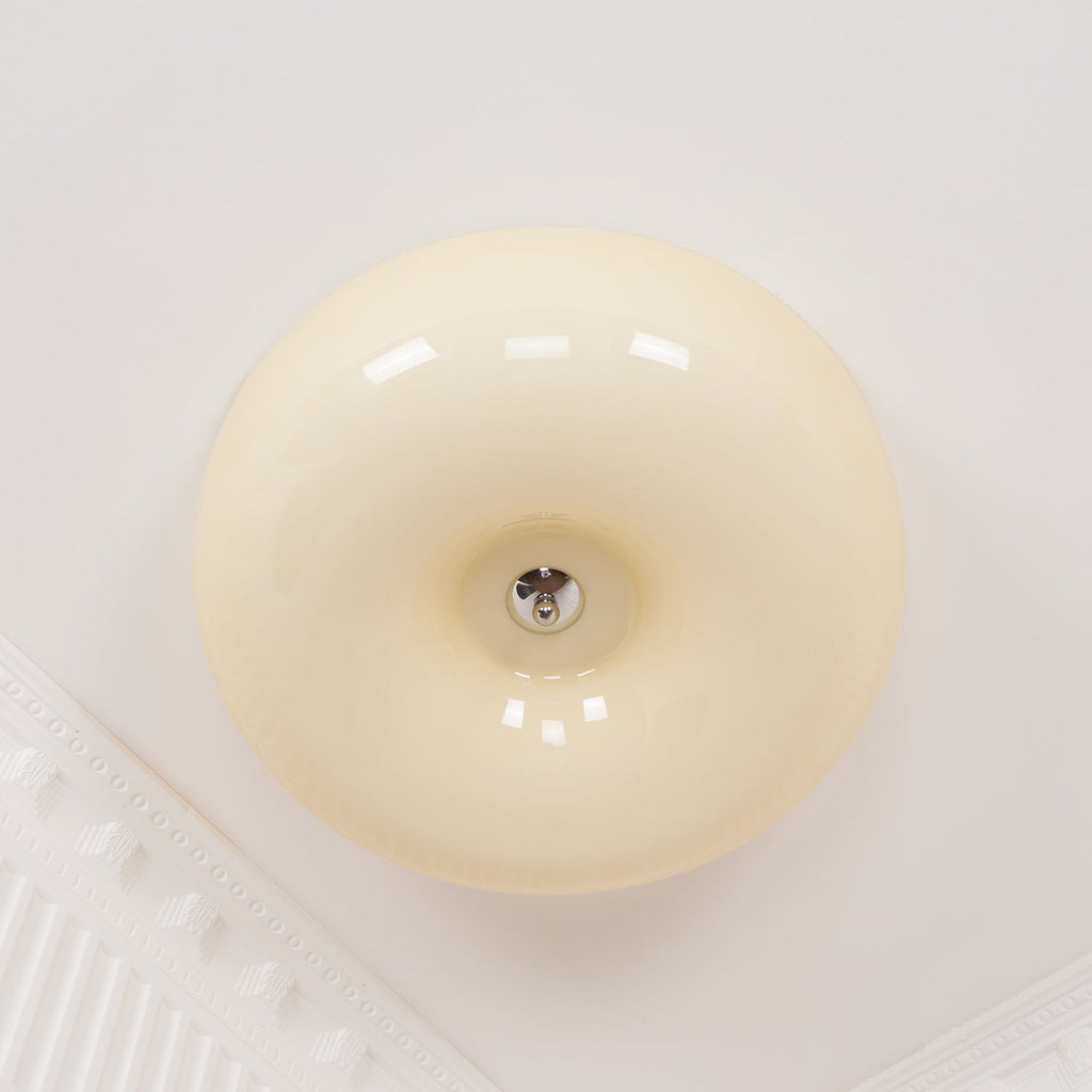 Ceiling Lamp Milk Glass 32|46 cm | Glass Globe with Silver Accent | Dimmable Ceiling Light Warm White - Lamylie