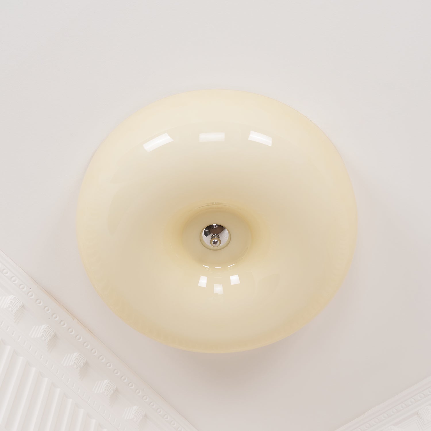 Ceiling Lamp Milk Glass 32|46 cm | Glass Globe with Silver Accent | Dimmable Ceiling Light Warm White - Lamylie