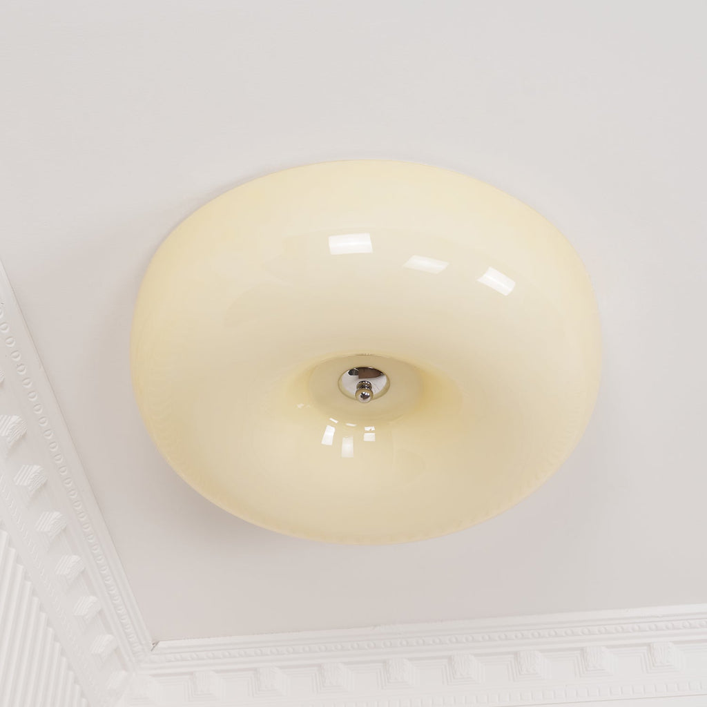 Ceiling Lamp Milk Glass 32|46 cm | Glass Globe with Silver Accent | Dimmable Ceiling Light Warm White - Lamylie