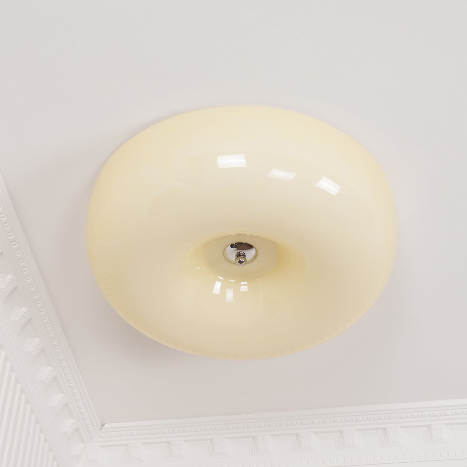 Ceiling Lamp Milk Glass 32|46 cm | Glass Globe with Silver Accent | Dimmable Ceiling Light Warm White - Lamylie
