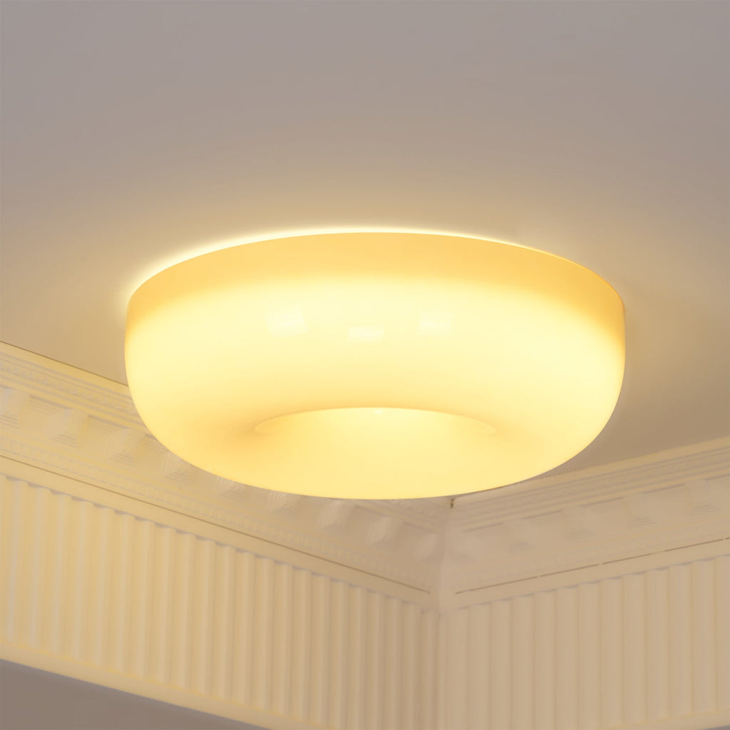 Ceiling Lamp Milk Glass 32|46 cm | Glass Globe with Silver Accent | Dimmable Ceiling Light Warm White - Lamylie