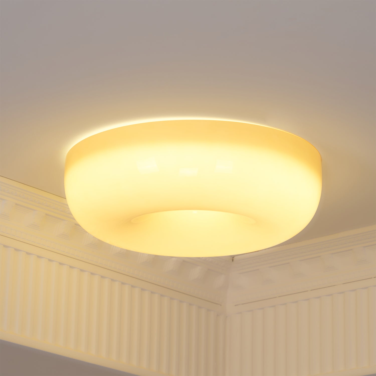 Ceiling Lamp Milk Glass 32|46 cm | Glass Globe with Silver Accent | Dimmable Ceiling Light Warm White - Lamylie