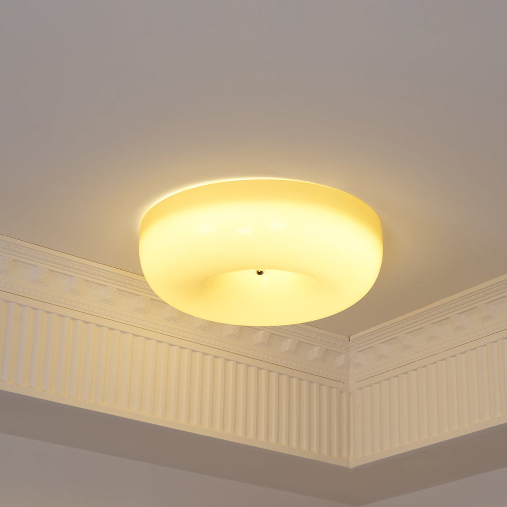 Ceiling Lamp Milk Glass 32|46 cm | Glass Globe with Silver Accent | Dimmable Ceiling Light Warm White - Lamylie