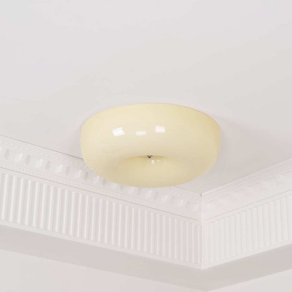 Ceiling Lamp Milk Glass 32|46 cm | Glass Globe with Silver Accent | Dimmable Ceiling Light Warm White - Lamylie