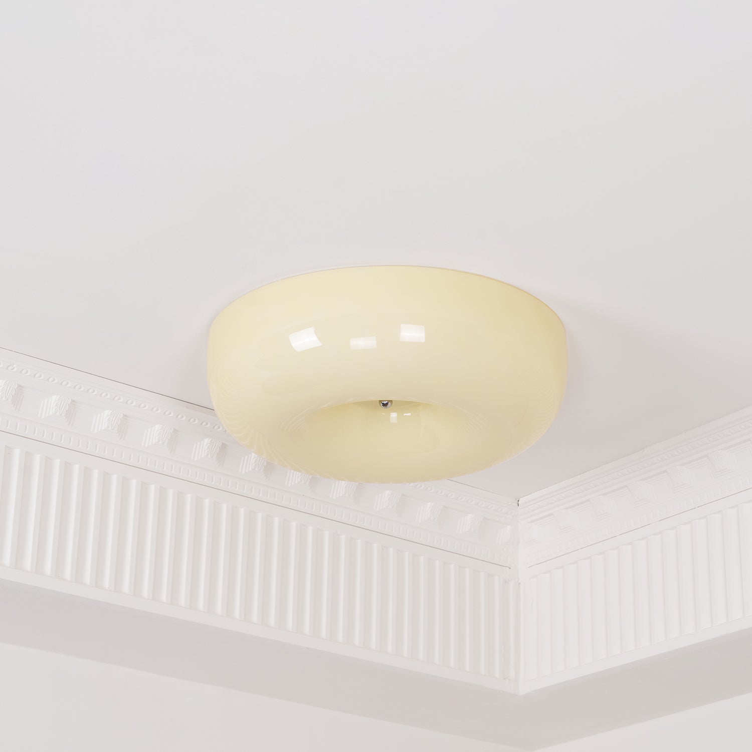 Ceiling Lamp Milk Glass 32|46 cm | Glass Globe with Silver Accent | Dimmable Ceiling Light Warm White - Lamylie