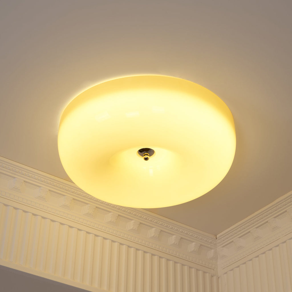 Ceiling Lamp Milk Glass 32|46 cm | Glass Globe with Silver Accent | Dimmable Ceiling Light Warm White - Lamylie