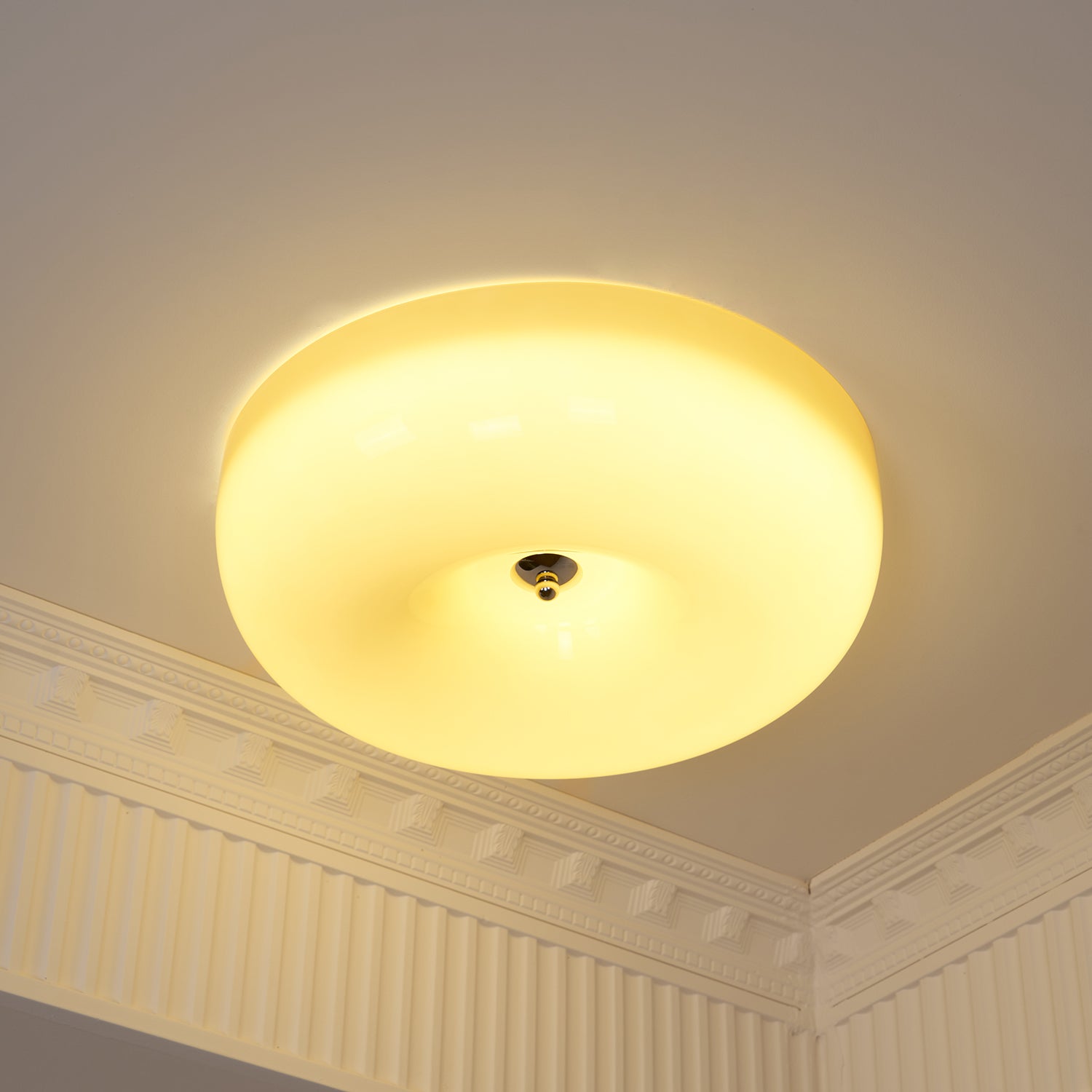 Ceiling Lamp Milk Glass 32|46 cm | Glass Globe with Silver Accent | Dimmable Ceiling Light Warm White - Lamylie