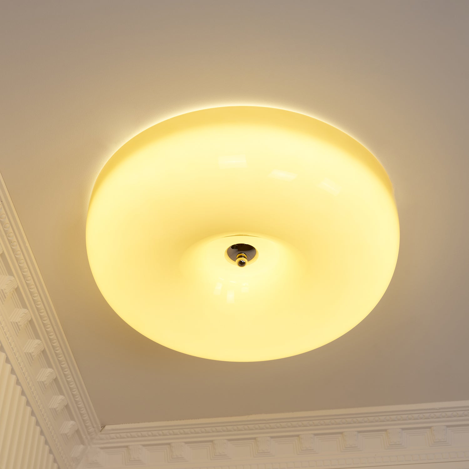 Ceiling Lamp Milk Glass 32|46 cm | Glass Globe with Silver Accent | Dimmable Ceiling Light Warm White - Lamylie