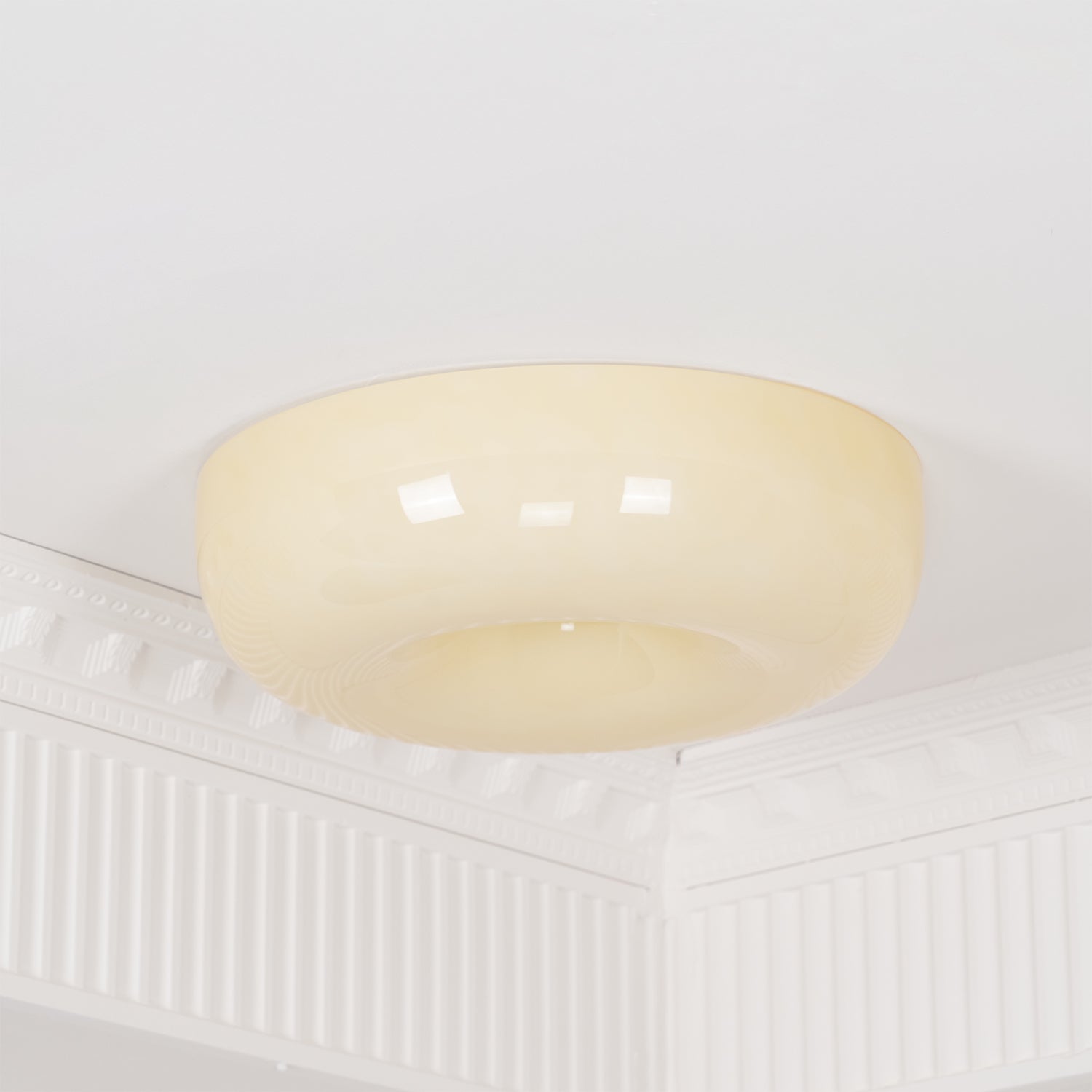 Ceiling Lamp Milk Glass 32|46 cm | Glass Globe with Silver Accent | Dimmable Ceiling Light Warm White - Lamylie