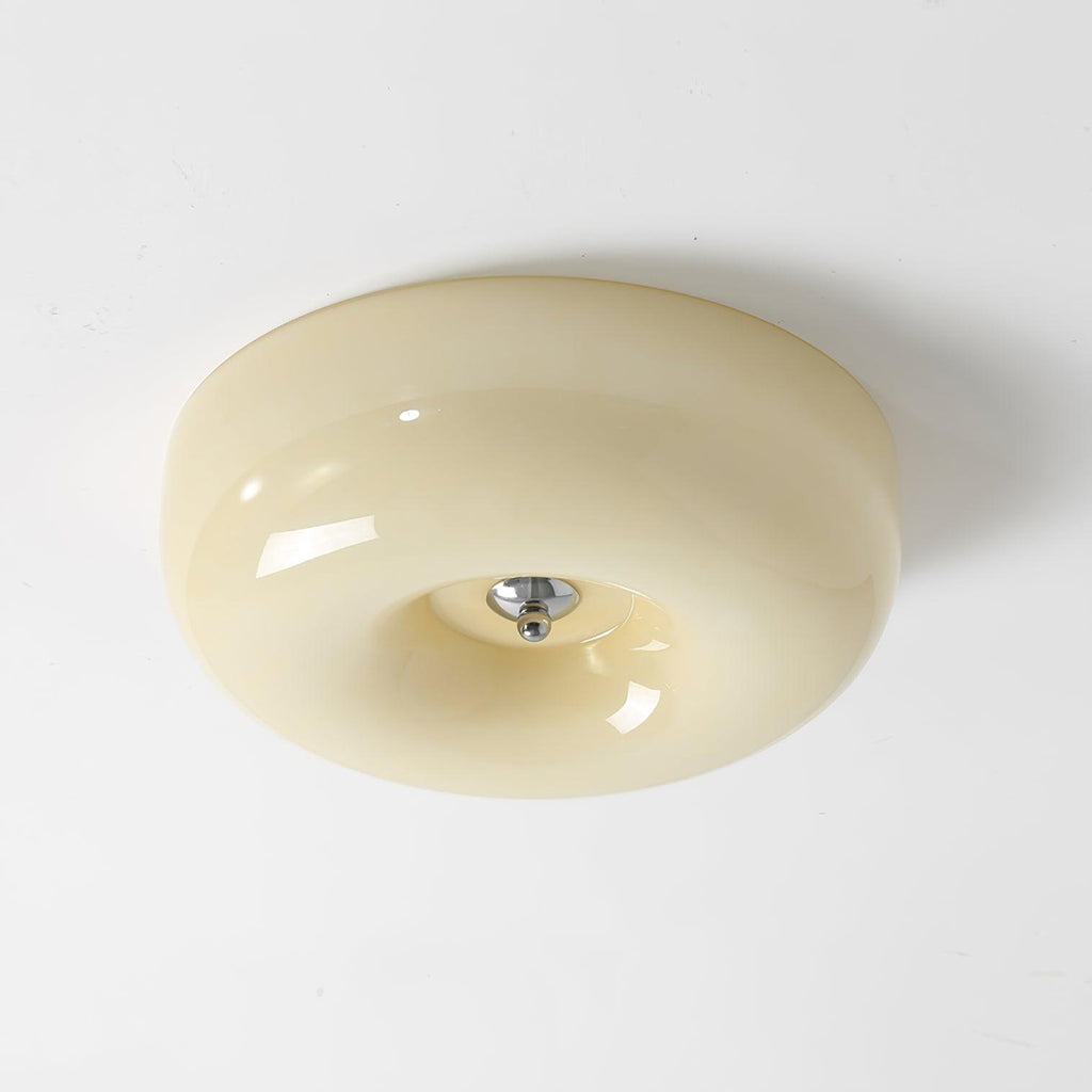 Ceiling Lamp Milk Glass 32|46 cm | Glass Globe with Silver Accent | Dimmable Ceiling Light Warm White - Lamylie