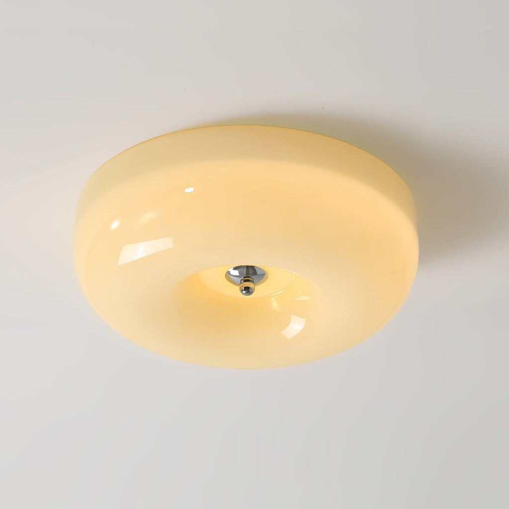 Ceiling Lamp Milk Glass 32|46 cm | Glass Globe with Silver Accent | Dimmable Ceiling Light Warm White - Lamylie