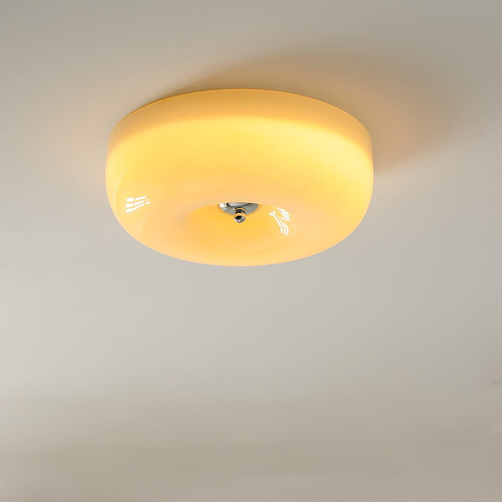 Ceiling Lamp Milk Glass 32|46 cm | Glass Globe with Silver Accent | Dimmable Ceiling Light Warm White - Lamylie