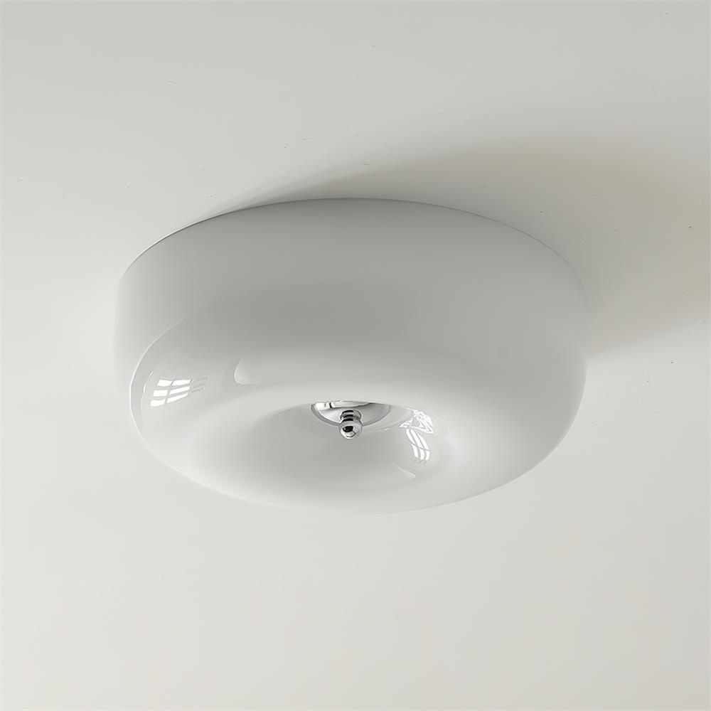 Deckenlampe Milchglas 32|46 cm | Glaskugel mit Silberakzent | Dimmbares Deckenlicht Warmweiß - Lamylie