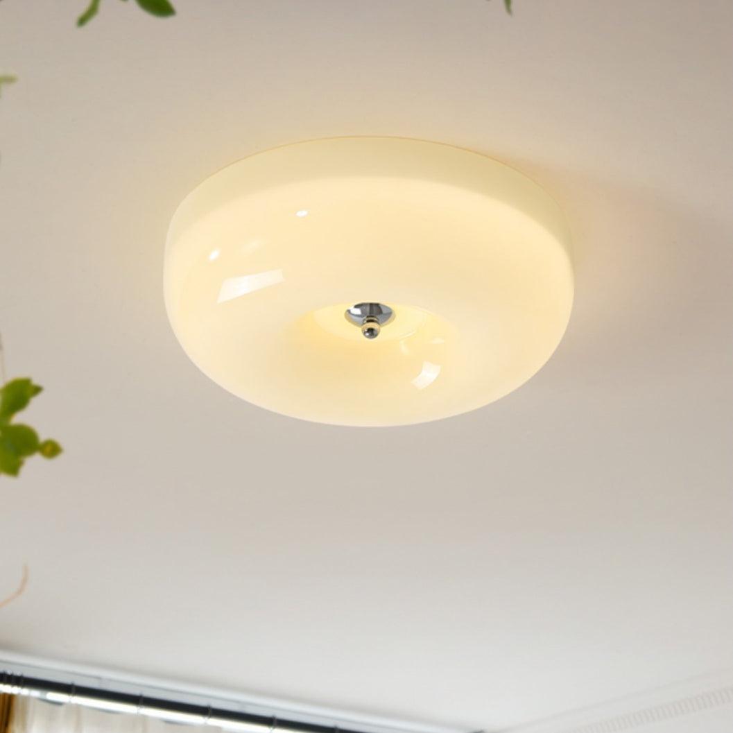 Deckenlampe Milchglas 32|46 cm | Glaskugel mit Silberakzent | Dimmbares Deckenlicht Warmweiß - Lamylie