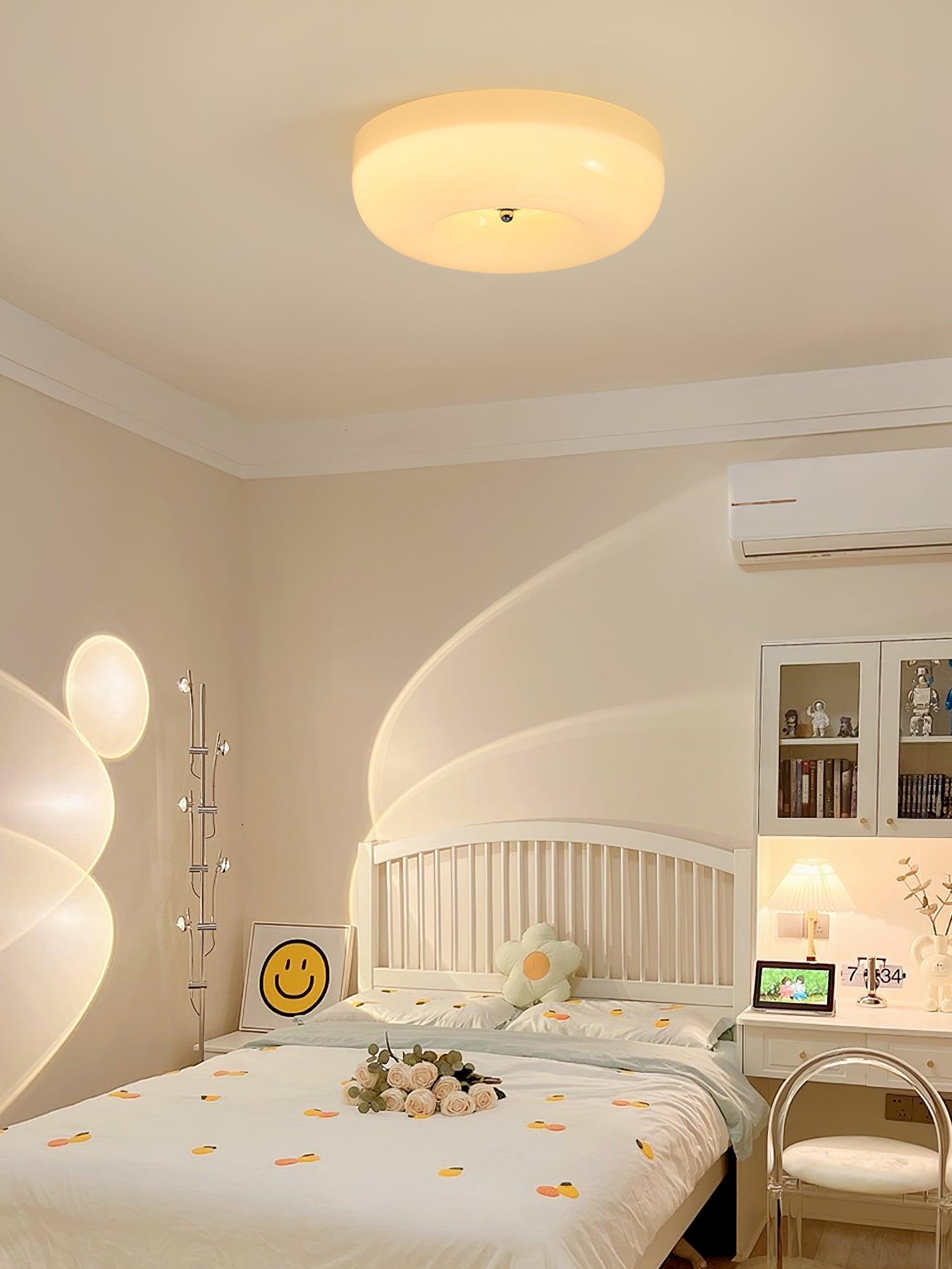 Ceiling Lamp Milk Glass 32|46 cm | Glass Globe with Silver Accent | Dimmable Ceiling Light Warm White - Lamylie