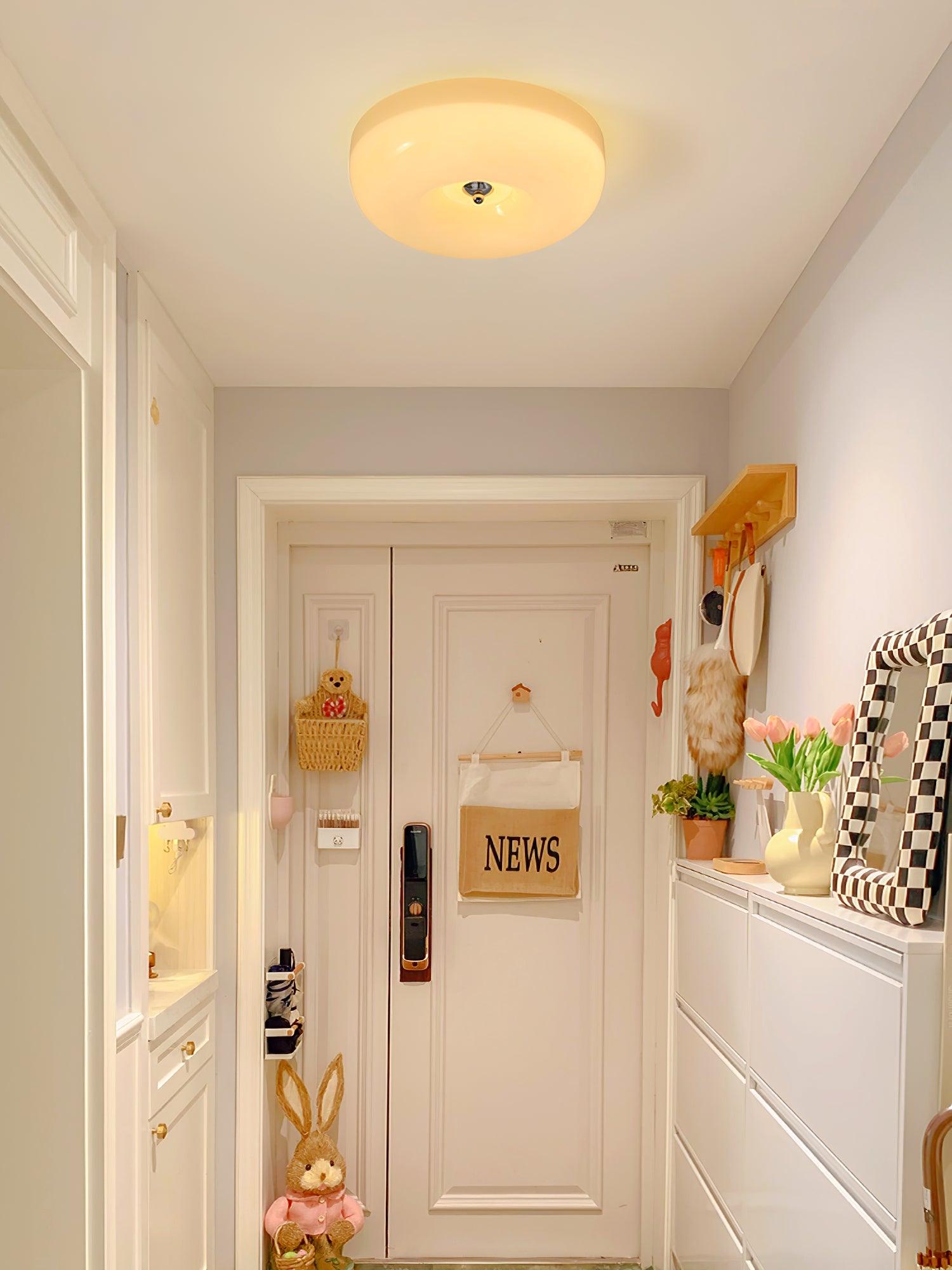 Ceiling Lamp Milk Glass 32|46 cm | Glass Globe with Silver Accent | Dimmable Ceiling Light Warm White - Lamylie
