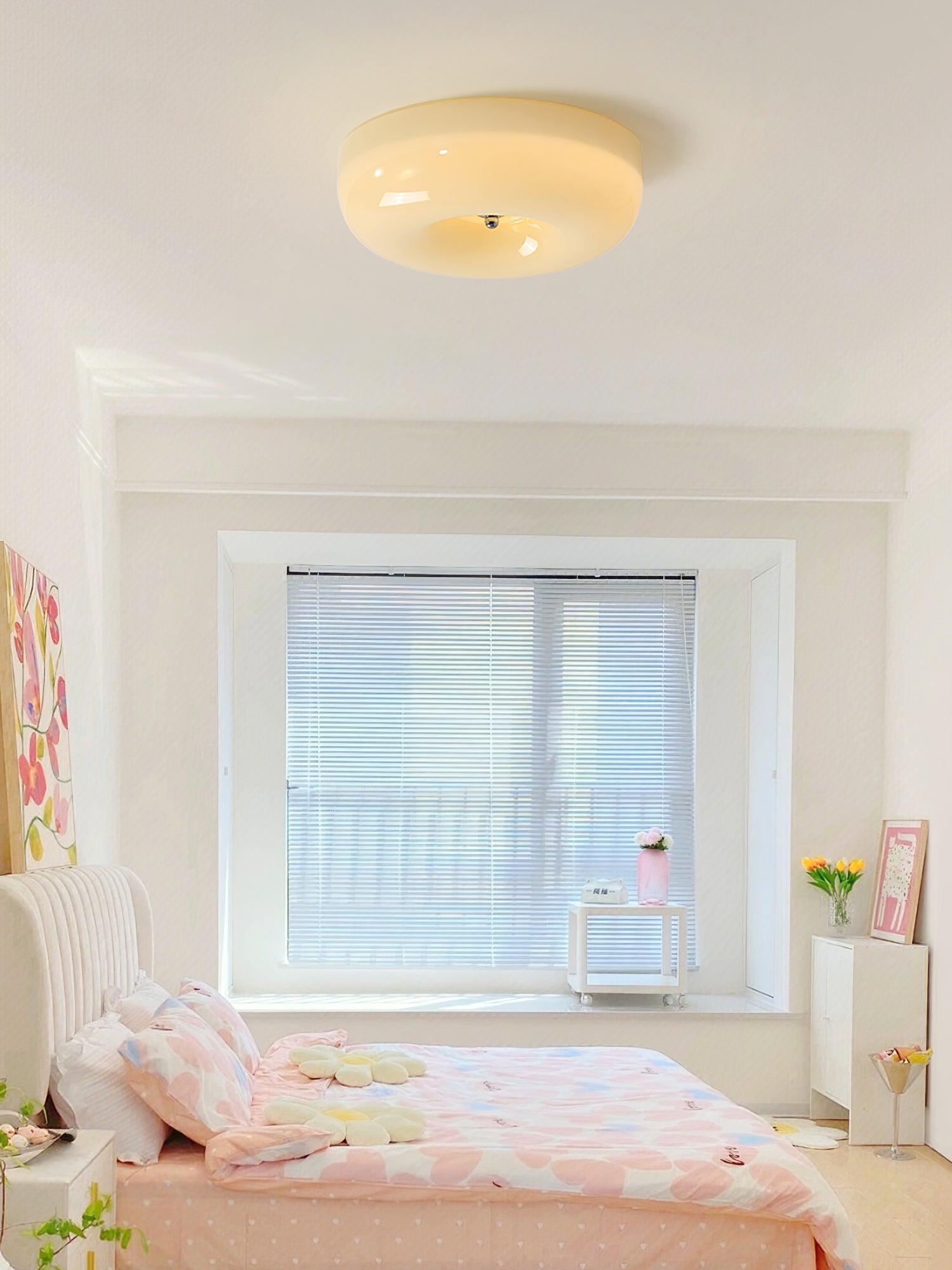 Ceiling Lamp Milk Glass 32|46 cm | Glass Globe with Silver Accent | Dimmable Ceiling Light Warm White - Lamylie