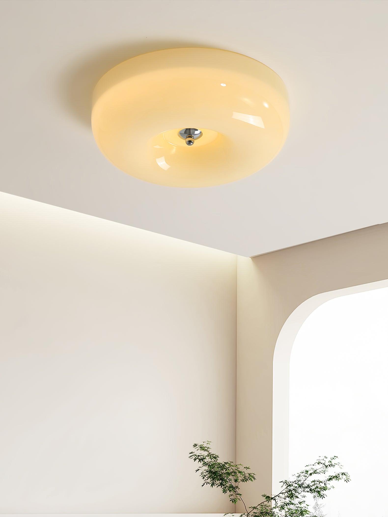 Ceiling Lamp Milk Glass 32|46 cm | Glass Globe with Silver Accent | Dimmable Ceiling Light Warm White - Lamylie