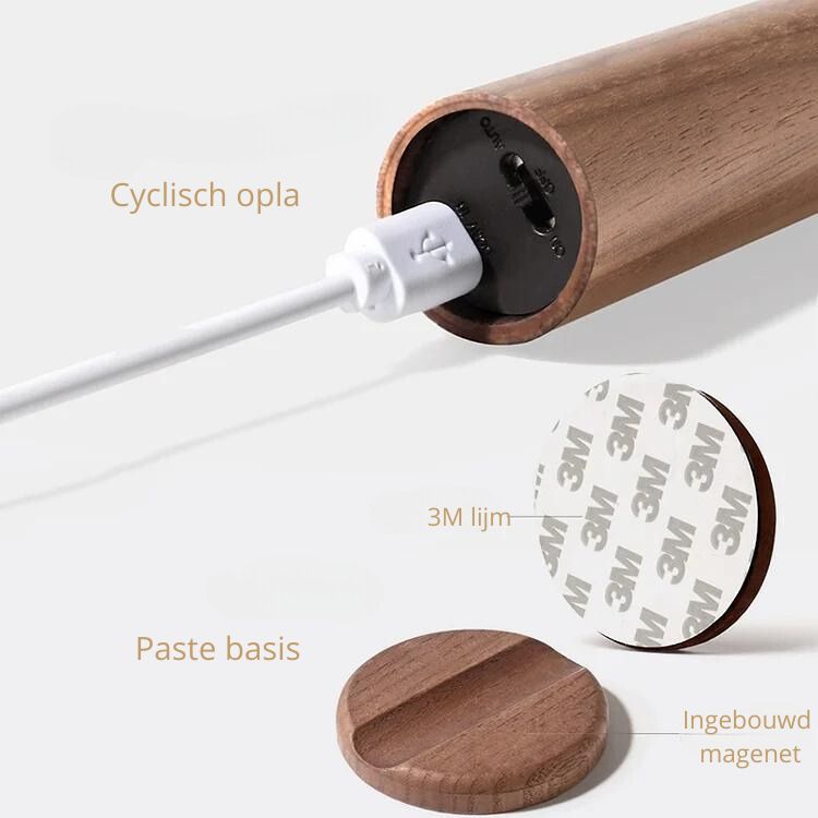 Wooden Night Light with Motion Sensor | Rechargeable LED Night Light for Bedroom, Hallway & Toilet | Warm White Light Wood - Lamylie