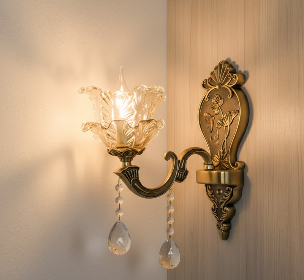 Vintage Gold Glass Double Wall Lamp Classic Warm White Light Indoor Wall Lamp E14 Bedroom Living Room Hall Decorative Lighting Wall Light - Lamylie