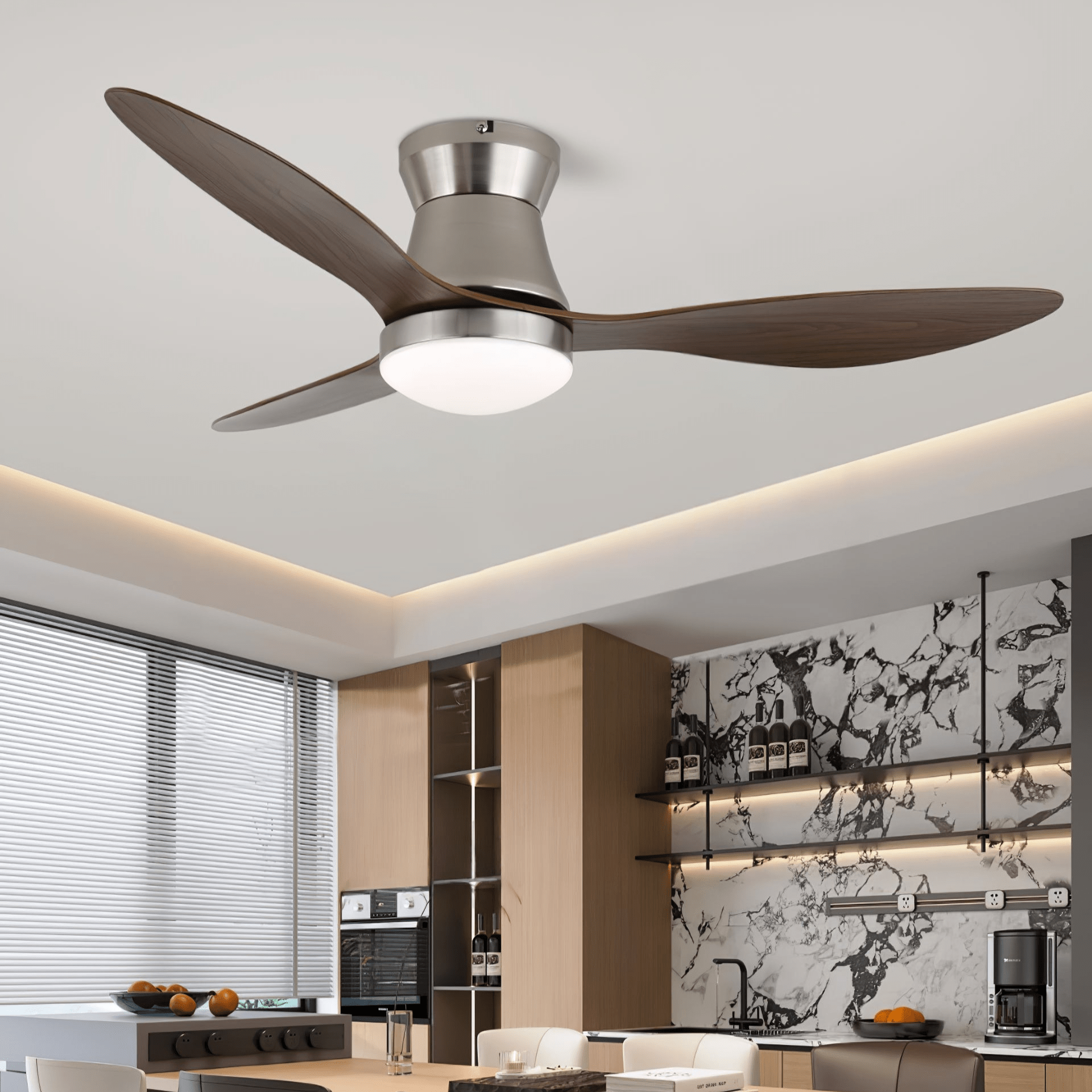 Ventilator de tavan modern Zerath cu iluminare, din lemn și metal | Ø106 cm | 6 viteze | Telecomandă | Motor silențios | Lampă-ventilator pentru dormitor, sufragerie și sufragerie | Lamylie