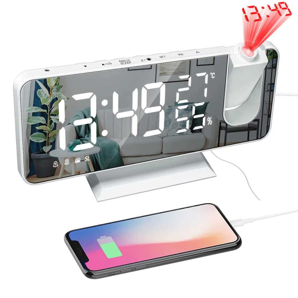 LED projekční hodiny s FM rádiem a USB nabíjecím portem – Lamylie