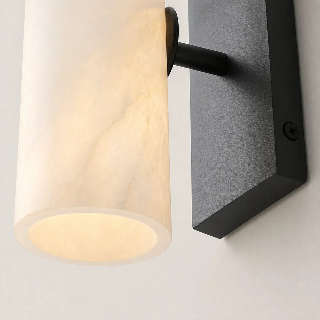 Cylindrical Wall Lamp with Natural Alabaster or Ribbed Glass Shade Bronze Nickel Brass - Lamylie