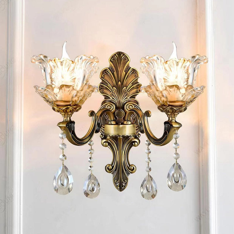 Vintage Gold Glass Double Wall Lamp Classic Warm White Light Indoor Wall Lamp E14 Bedroom Living Room Hall Decorative Lighting Wall Light - Lamylie