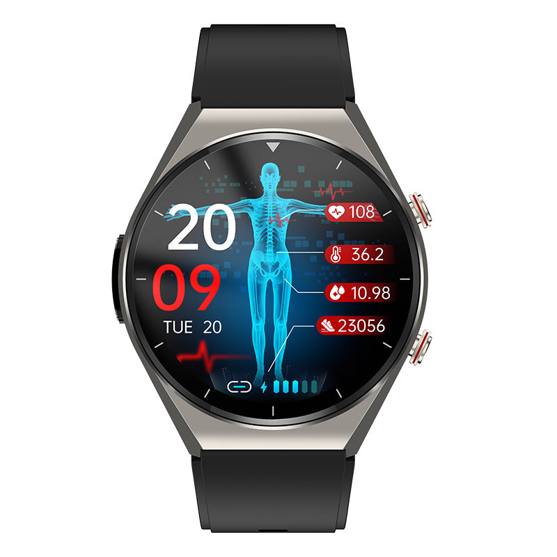 Ceas pentru monitorizarea sănătății, cu o singură apăsare: glicemie, tensiune, ECG, HRV, ritm cardiac - Lamylie
