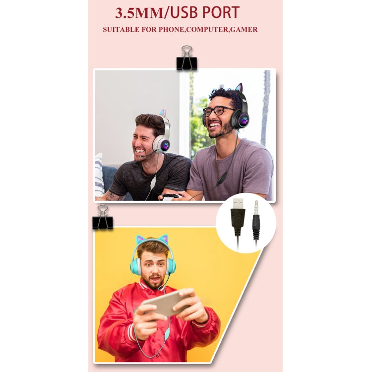 LED Cat Ear Gaming Headset with USB and 3.5mm Connection - Lamylie