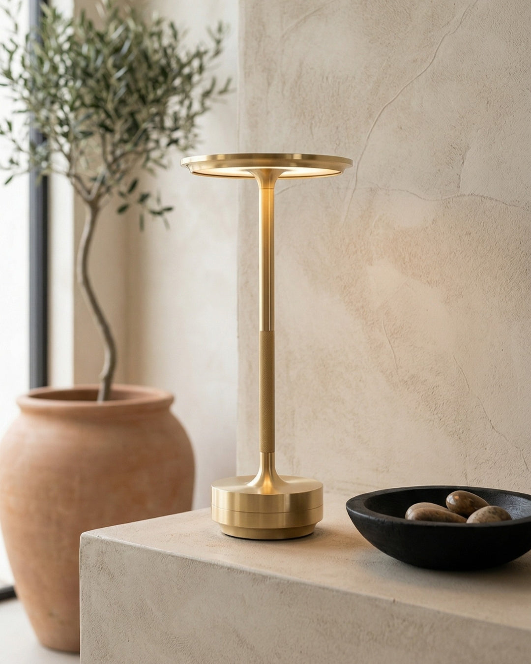 Rechargeable LED Table Lamp with Dim Function Cylinder Shape Metal Wireless Ambient Lamp - Lamylie