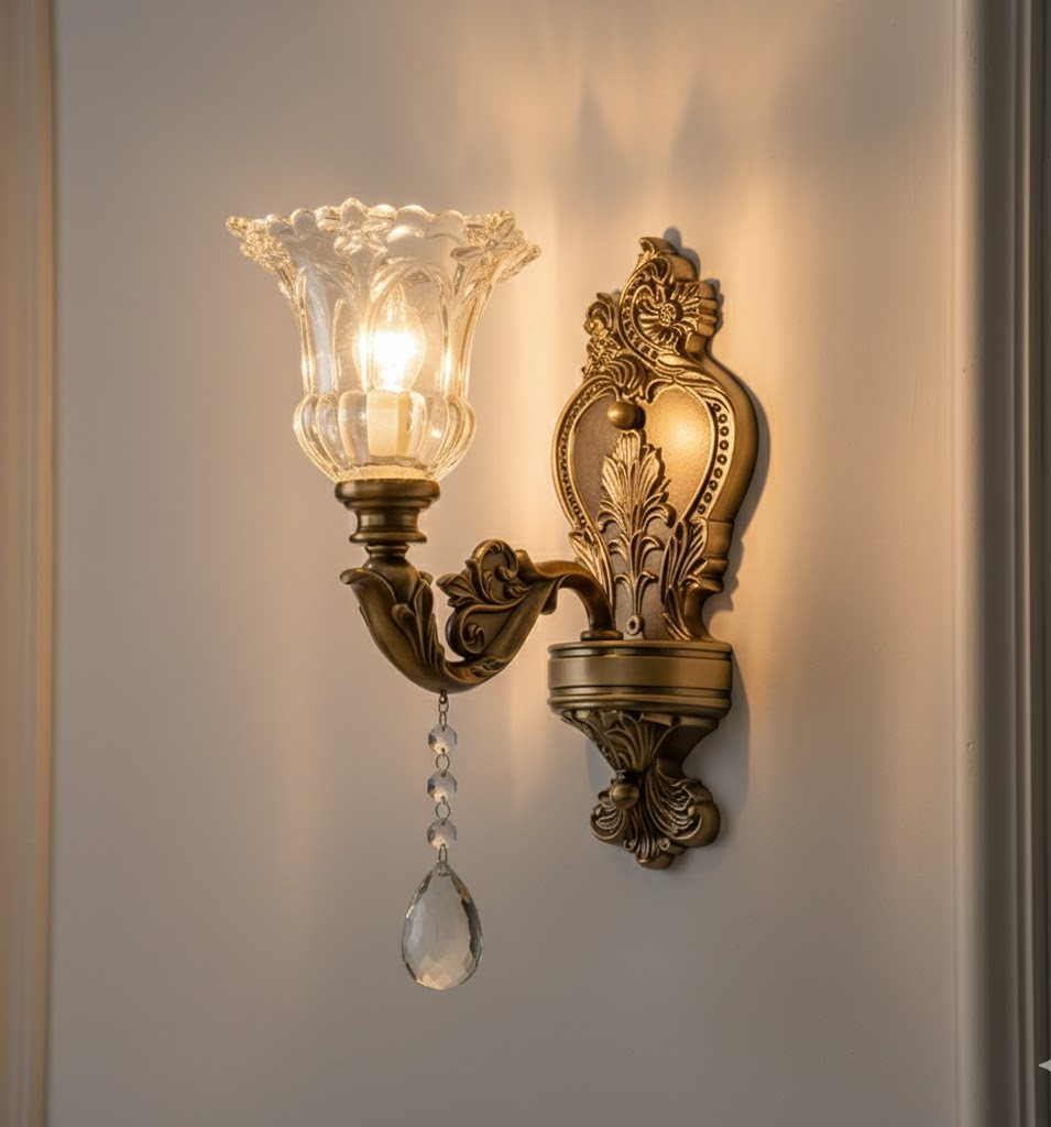 Vintage Gold Glass Double Wall Lamp Classic Warm White Light Indoor Wall Lamp E14 Bedroom Living Room Hall Decorative Lighting Wall Light - Lamylie
