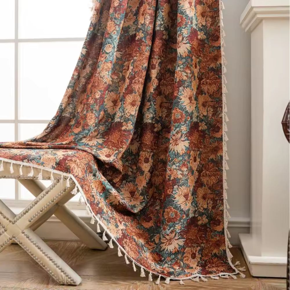 Floréveil Vintage Floral Tapestry Curtain — Romantic Botanical Pattern