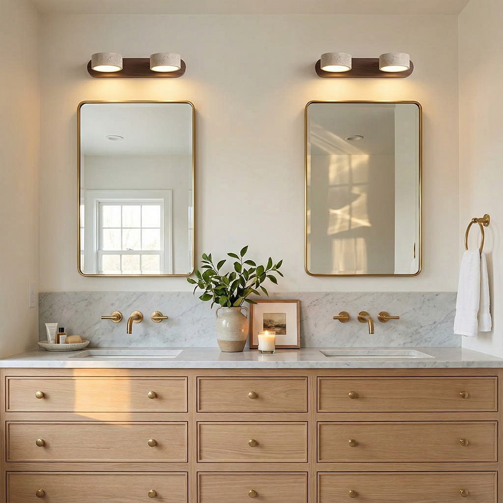 Adjustable Wall Lamp Travertine & Wood | 2/3/4 Light Points Warm Light Sconce - Lamylie