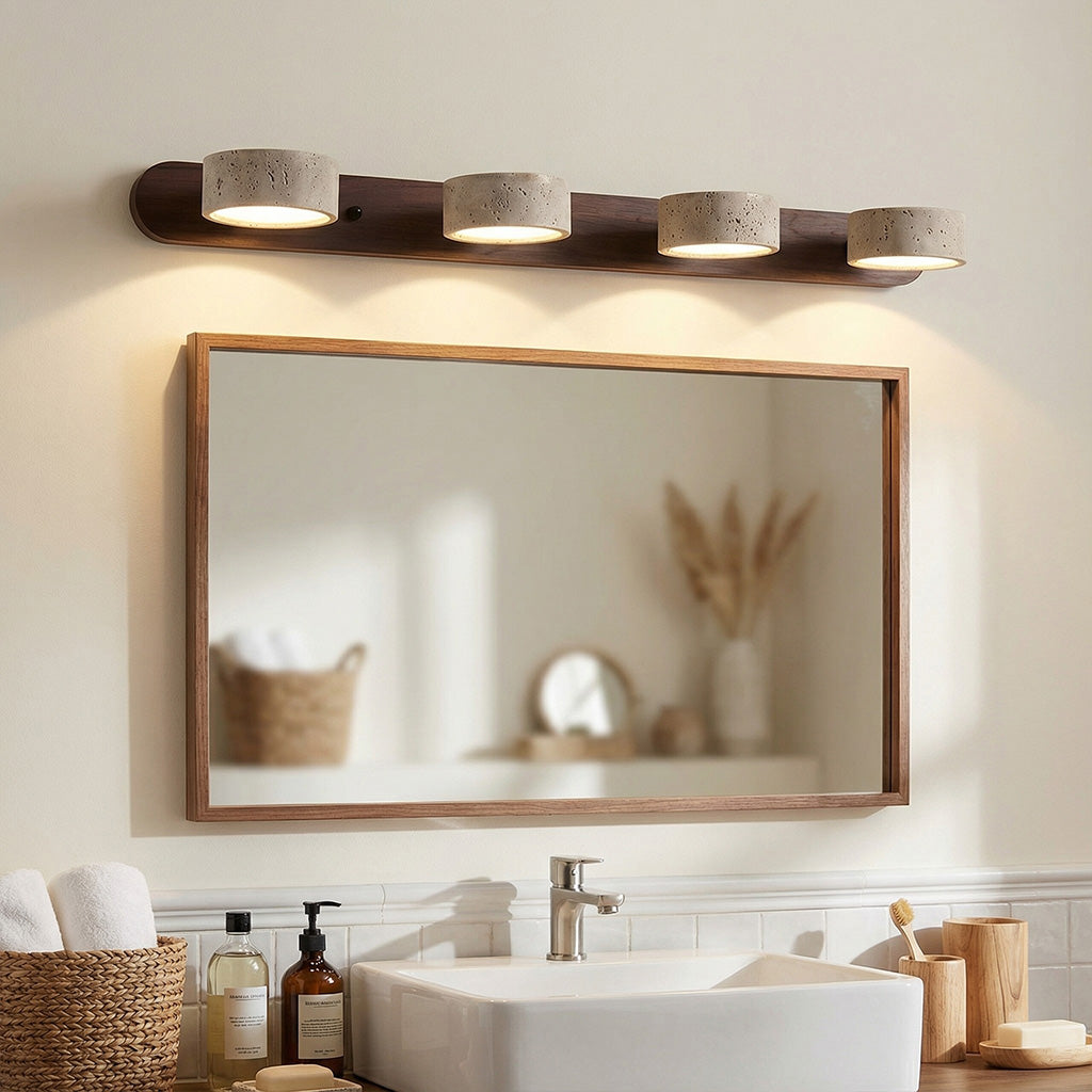 Adjustable Wall Lamp Travertine & Wood | 2/3/4 Light Points Warm Light Sconce - Lamylie