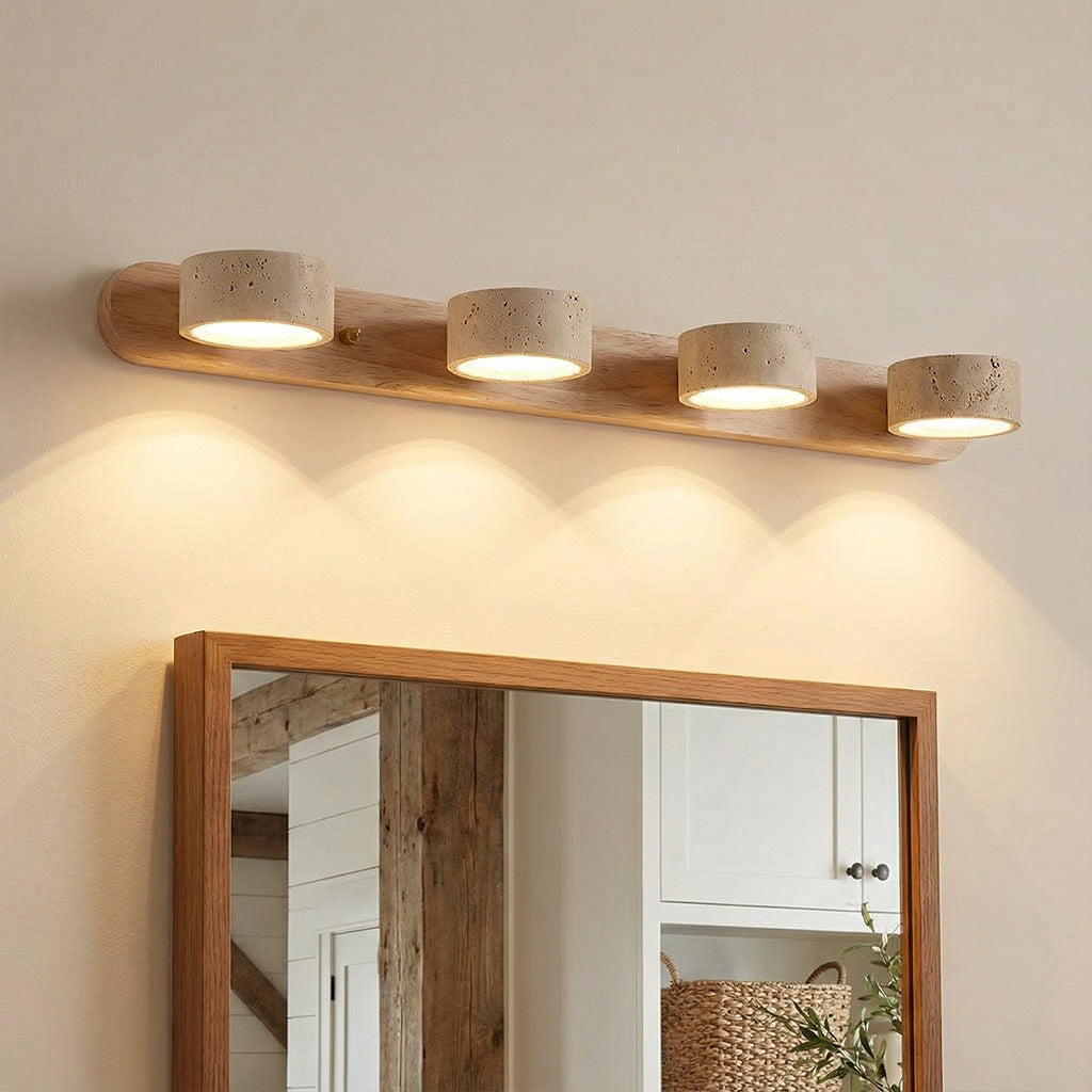 Adjustable Wall Lamp Travertine & Wood | 2/3/4 Light Points Warm Light Sconce - Lamylie