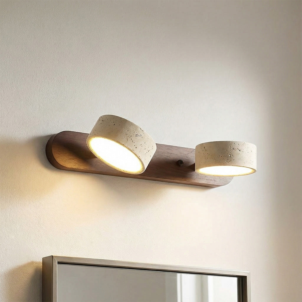 Adjustable Wall Lamp Travertine & Wood | 2/3/4 Light Points Warm Light Sconce - Lamylie