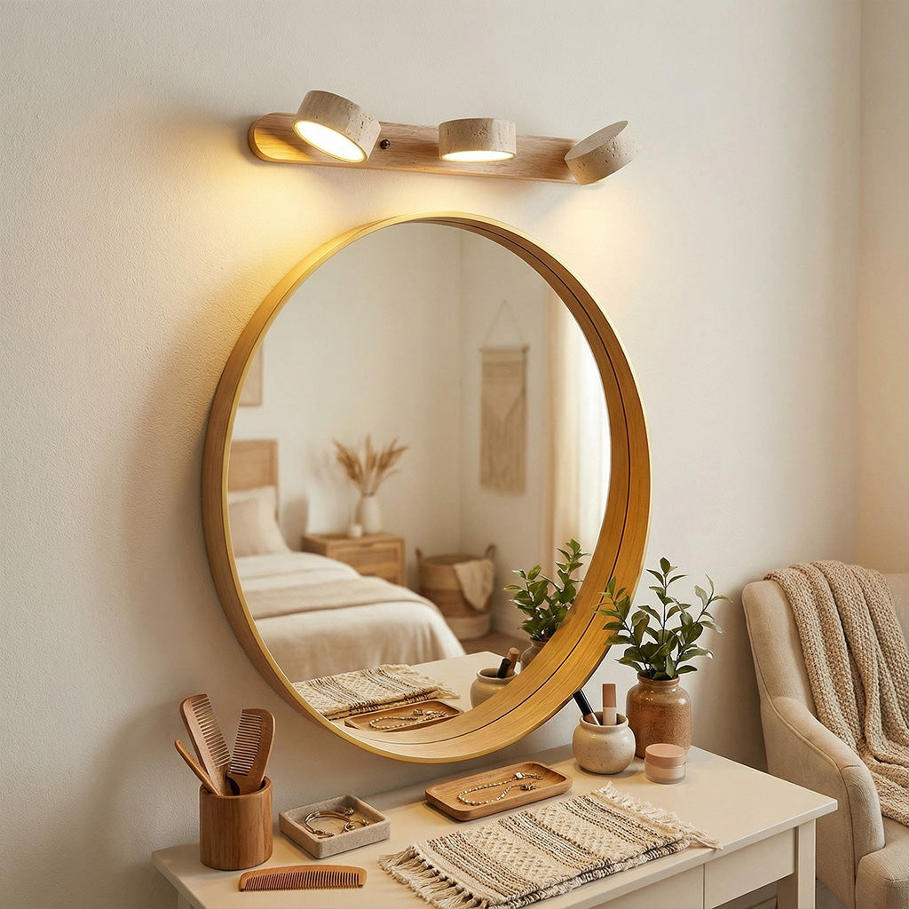 Adjustable Wall Lamp Travertine & Wood | 2/3/4 Light Points Warm Light Sconce - Lamylie