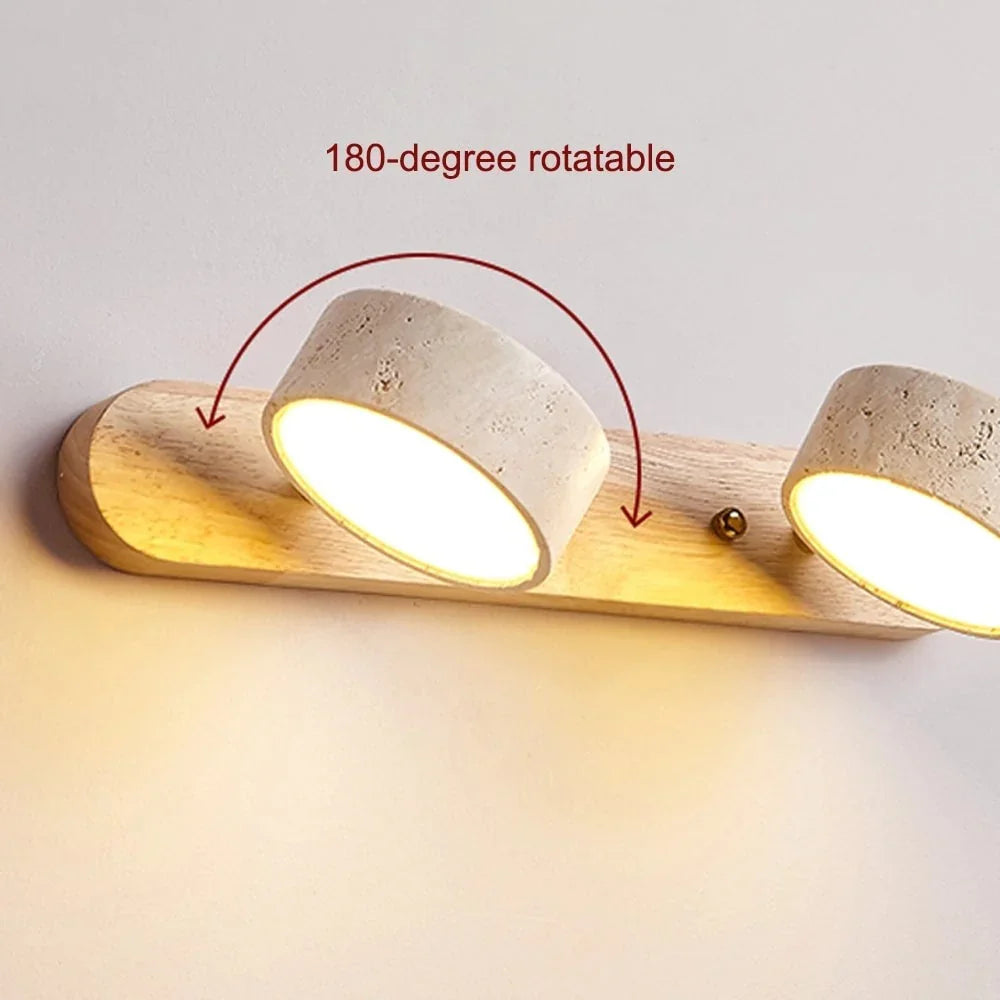 Adjustable Wall Lamp Travertine & Wood | 2/3/4 Light Points Warm Light Sconce - Lamylie