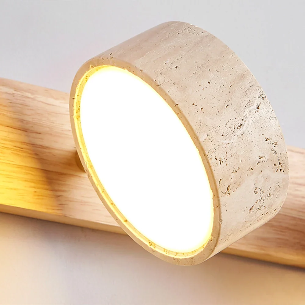 Adjustable Wall Lamp Travertine & Wood | 2/3/4 Light Points Warm Light Sconce - Lamylie