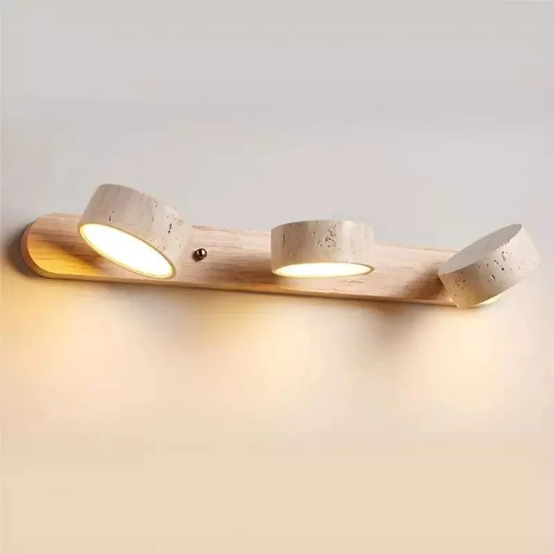 Adjustable Wall Lamp Travertine & Wood | 2/3/4 Light Points Warm Light Sconce - Lamylie