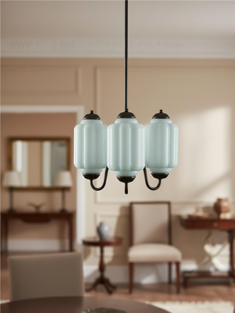 Milk Glass Chandelier Vintage Finish Timeless Elegance Classic Lighting for Dining Room Living Room - Lamylie