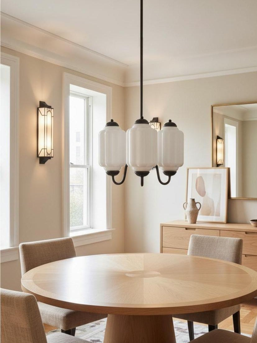 Milk Glass Chandelier Vintage Finish Timeless Elegance Classic Lighting for Dining Room Living Room - Lamylie