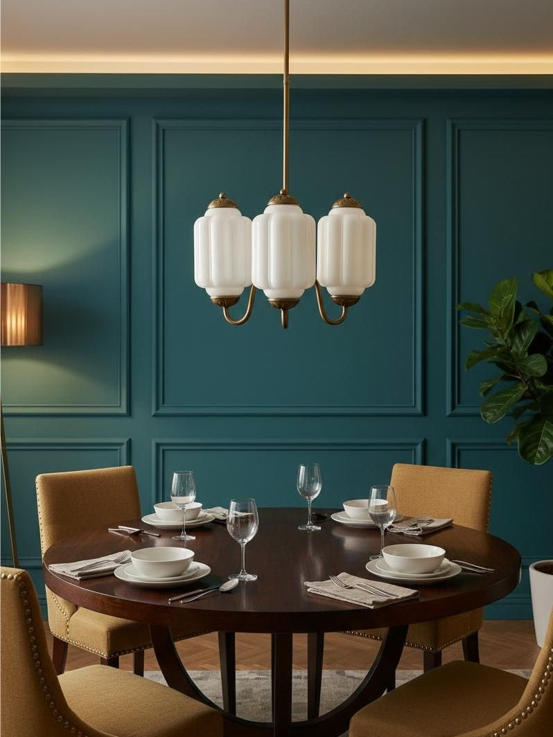 Milk Glass Chandelier Vintage Finish Timeless Elegance Classic Lighting for Dining Room Living Room - Lamylie