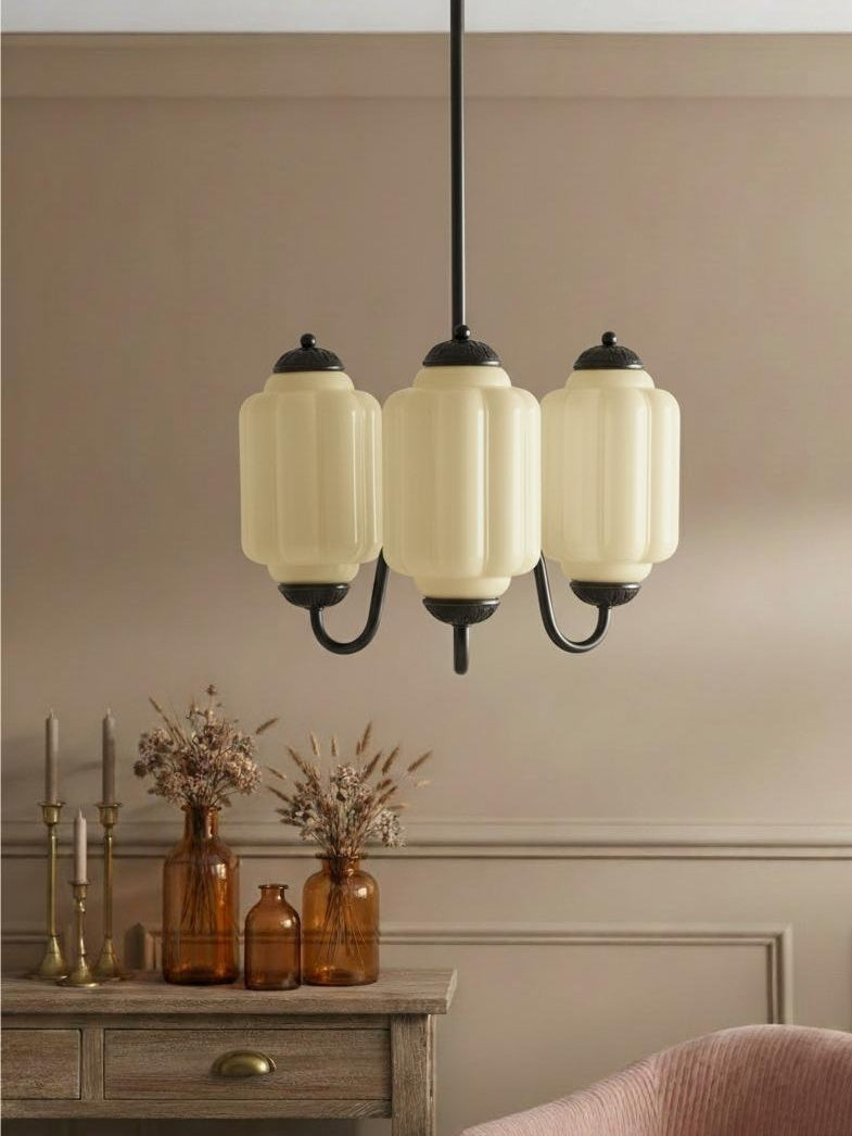 Milk Glass Chandelier Vintage Finish Timeless Elegance Classic Lighting for Dining Room Living Room - Lamylie