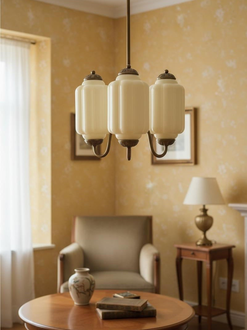Milk Glass Chandelier Vintage Finish Timeless Elegance Classic Lighting for Dining Room Living Room - Lamylie