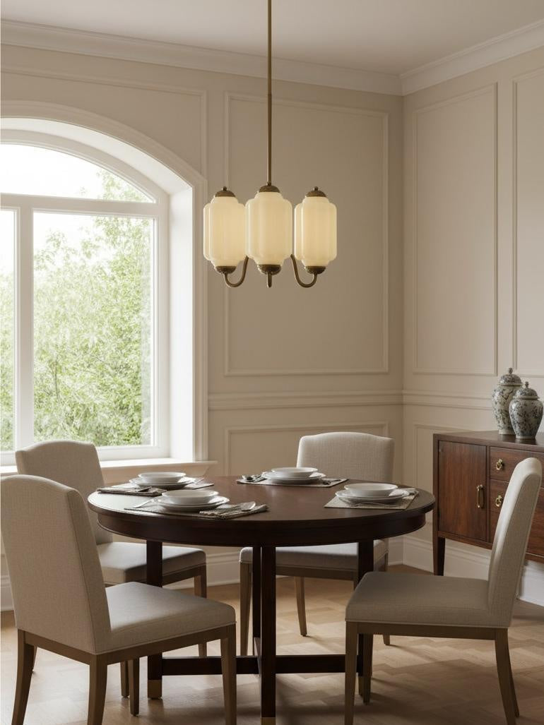 Milk Glass Chandelier Vintage Finish Timeless Elegance Classic Lighting for Dining Room Living Room - Lamylie