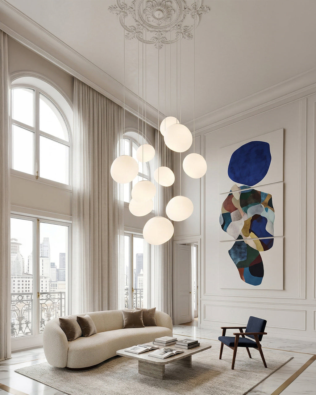 Glas-Pendelleuchte Milchweiß Mundgeblasen | Modernes minimalistisches Design mit sanftem Licht für Esszimmer und Wohnzimmer | 3 Größen verfügbar | Warmweiß 3000K - Lamylie