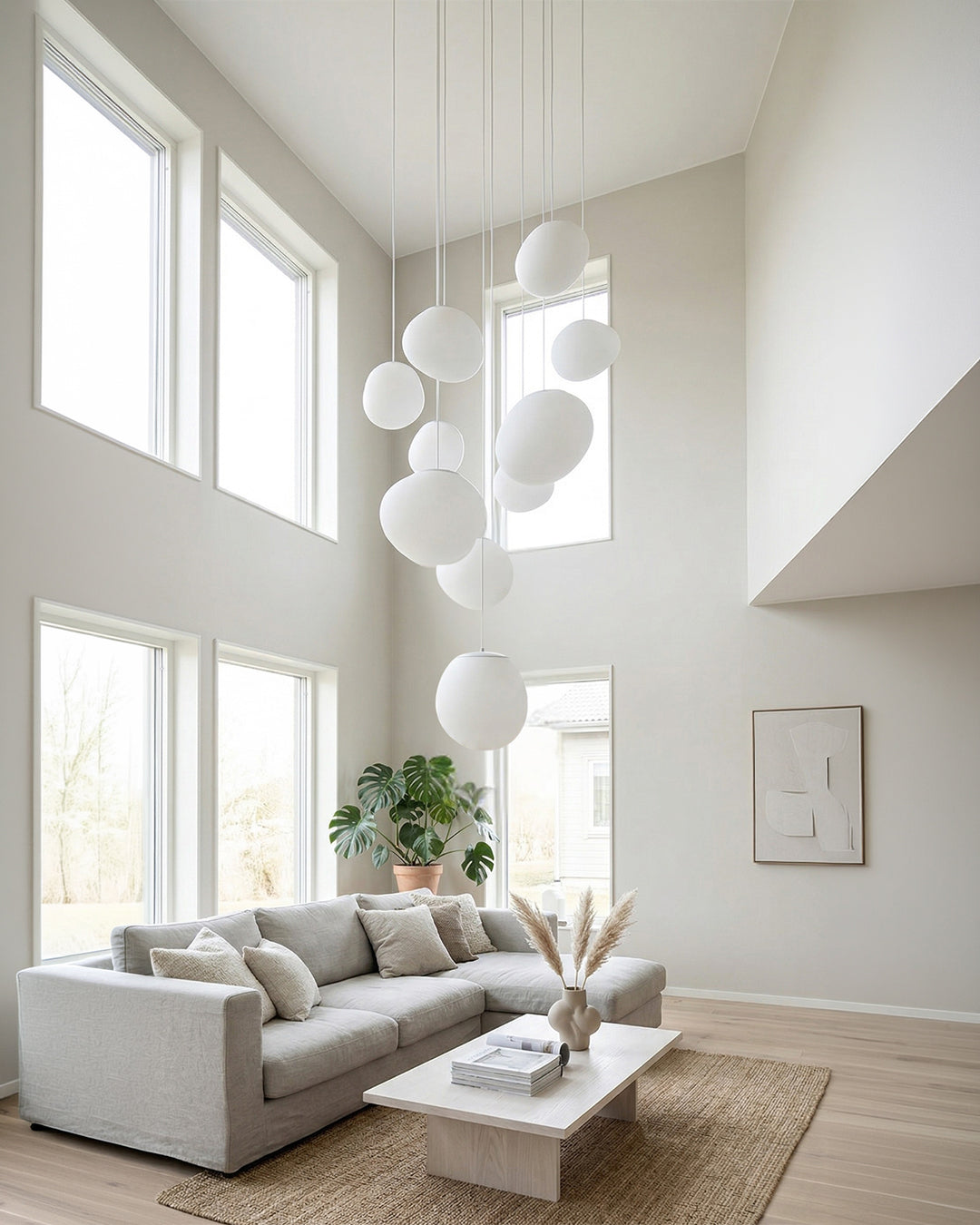 Glas-Pendelleuchte Milchweiß Mundgeblasen | Modernes minimalistisches Design mit sanftem Licht für Esszimmer und Wohnzimmer | 3 Größen verfügbar | Warmweiß 3000K - Lamylie